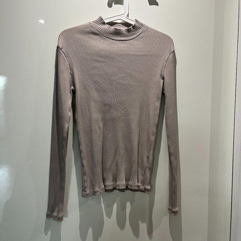 Uniqlo Women Ribbed Mock-Neck Long Sleeve Shirt Size S
